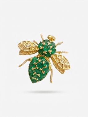 Natural Emerald Bee Brooch Gold Dipped Herbert Rosenthal Style MCM